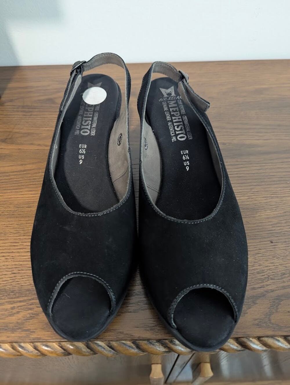 Mephisto Magdalena Black Suede Slingback Peep Toe Size 9
